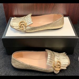 Gucci Marmont Kiltie Gold Loafers Size 36